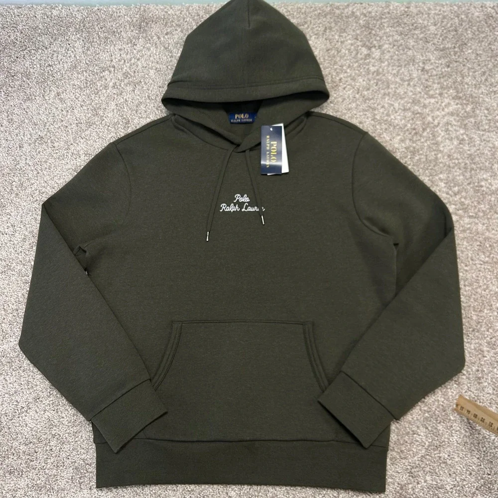 NWT Polo Ralph Lauren Double‎ Knit Hoodie Sweatshirt Script Logo Men Medium Pony
